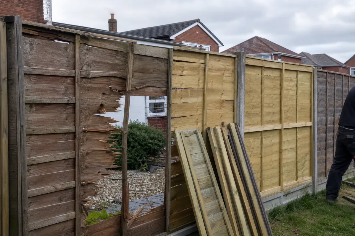 Damaged garden fence being repaired in Manchester